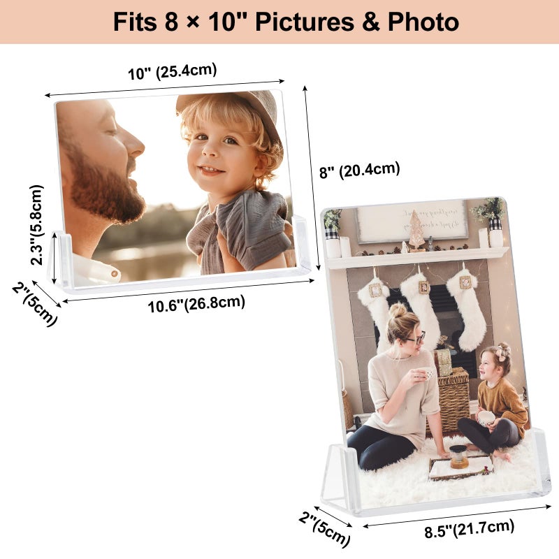 بوكسالات إطارات صور من Boxalls مكونة من قطعتين مقاس 8 × 10 مع حامل قاعدة شفاف، إطار صورة أكريليك بدون إطار لتزيين عرض المكتب (أفقي + عمودي) - Image 4